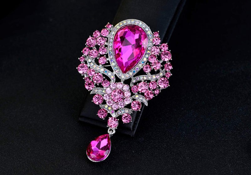 Axmerdal Wedding Bridal Big Crystal Rhinestone Bouquet Brooch Pin for Women (pink) - Image 3